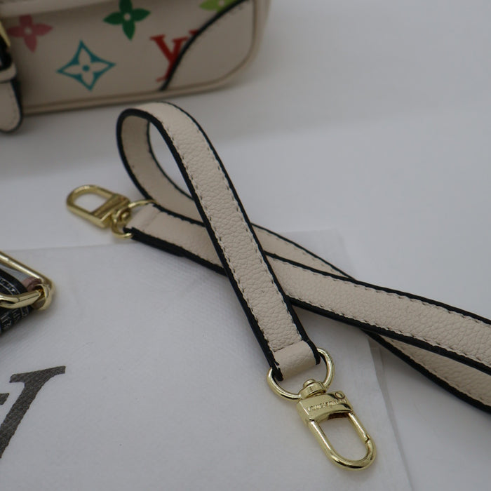 Louis Vuitton Multicolor Monogram Flap Bag in Cream Leather
