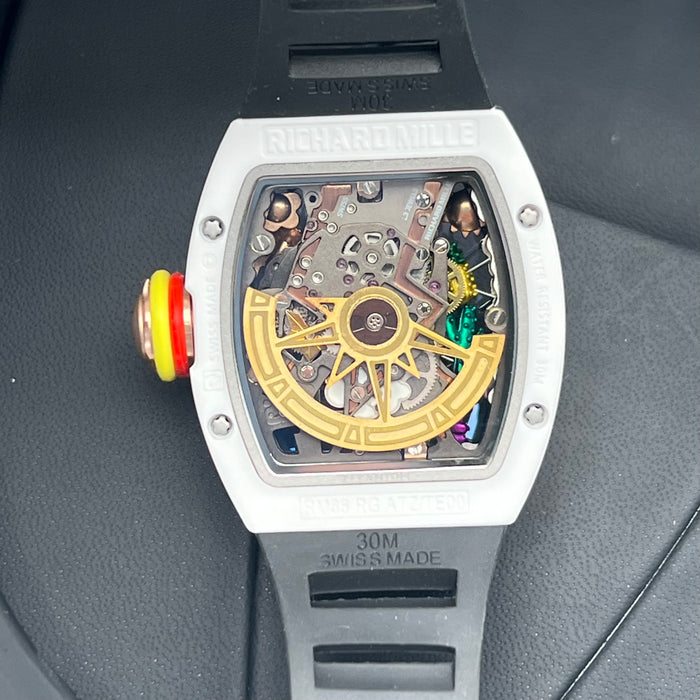 Richard Mille RM88 Smiley Art Skeleton Watch – White Ceramic & Black Strap | Swiss Super Clone Automatic