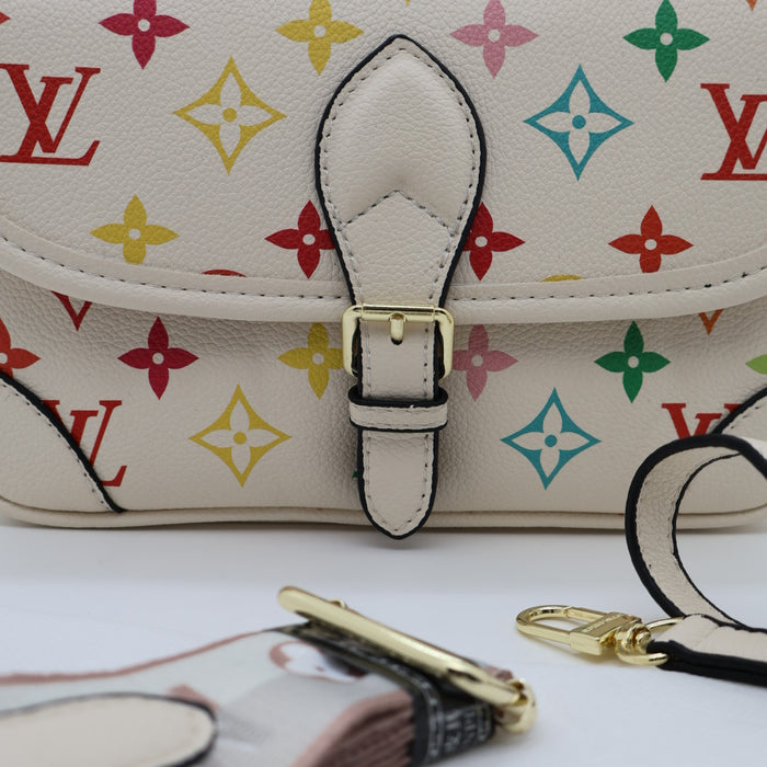 Louis Vuitton Multicolor Monogram Flap Bag in Cream Leather