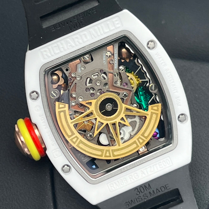 Richard Mille RM88 Smiley Art Skeleton Watch – White Ceramic & Black Strap | Swiss Super Clone Automatic