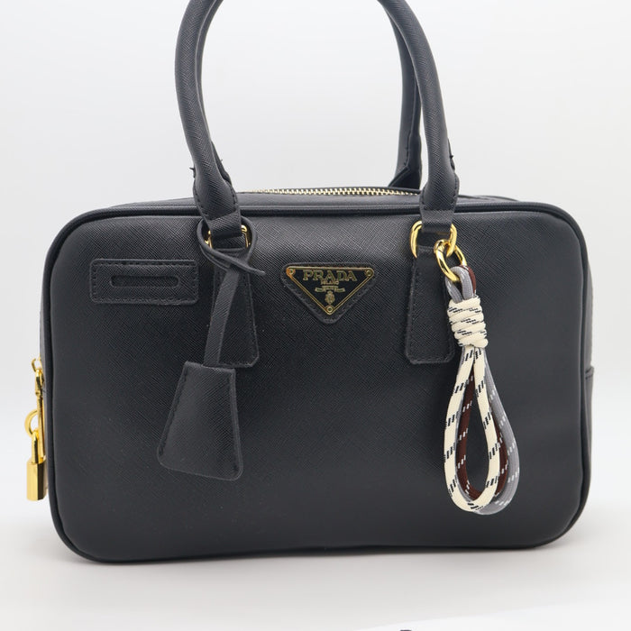 Prada Saffiano Leather Bowling Bag in Cognac with Gold Hardware