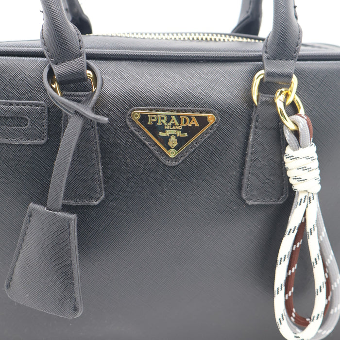 Prada Saffiano Leather Bowling Bag in Cognac with Gold Hardware