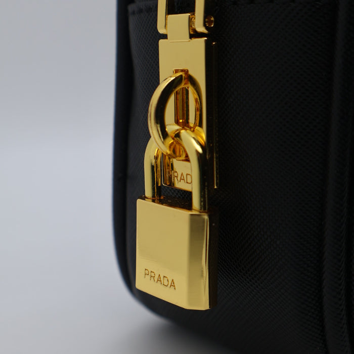 Prada Saffiano Leather Bowling Bag in Cognac with Gold Hardware