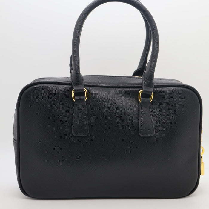 Prada Saffiano Leather Bowling Bag in Cognac with Gold Hardware