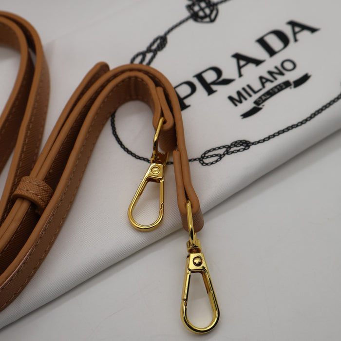 Prada Saffiano Leather Bowling Bag in Cognac with Gold Hardware