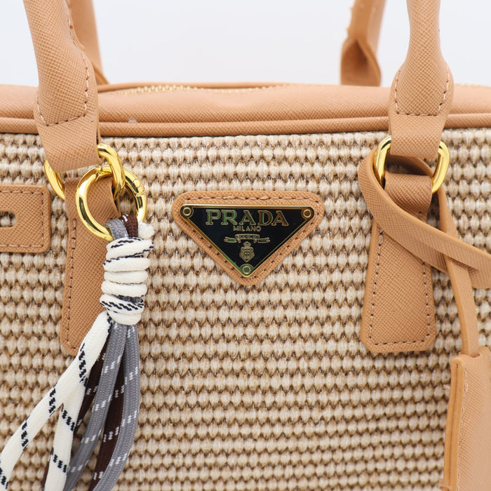 Prada Saffiano Leather Bowling Bag in Cognac with Gold Hardware