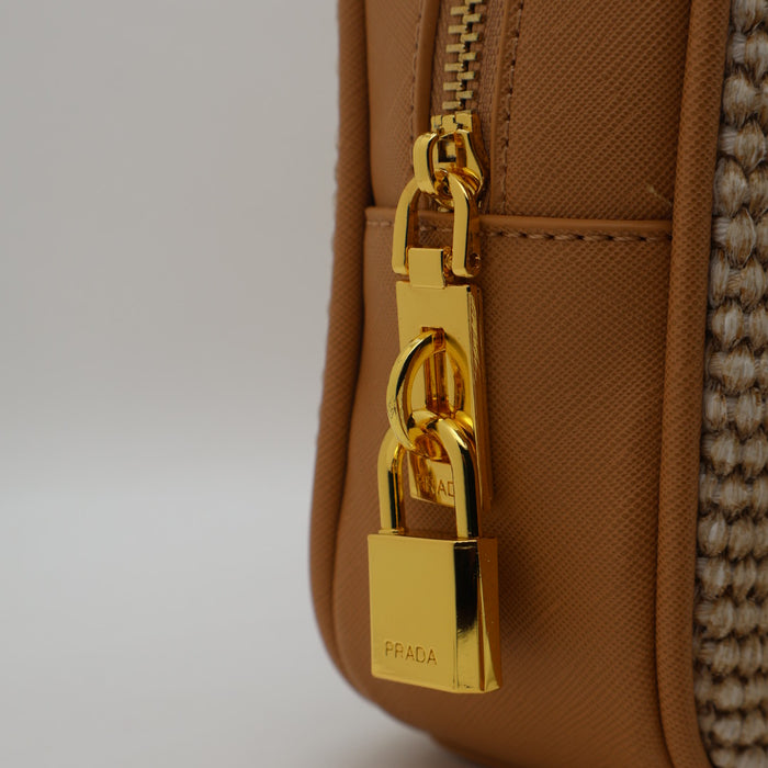 Prada Saffiano Leather Bowling Bag in Cognac with Gold Hardware