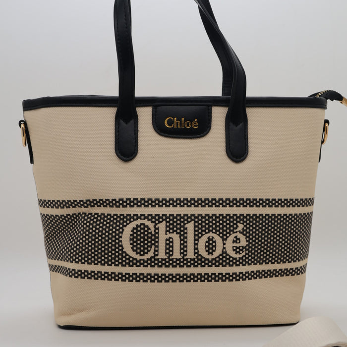 Chloé Canvas Tote Bag with Black Leather Trim