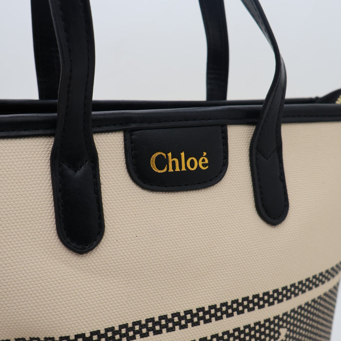 Chloé Canvas Tote Bag with Black Leather Trim