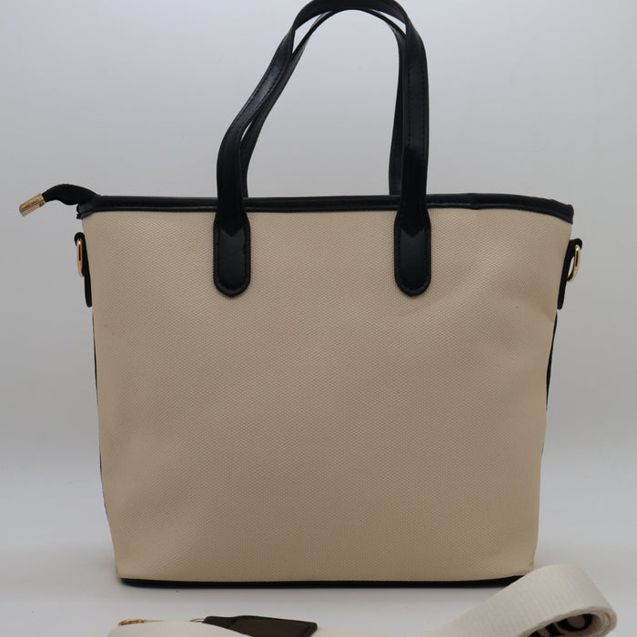 Chloé Canvas Tote Bag with Black Leather Trim