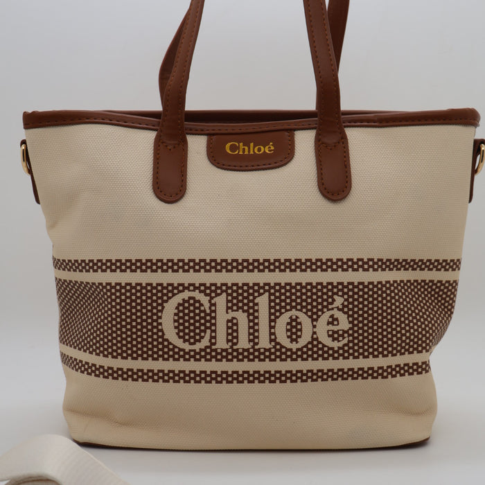Chloé Canvas Tote Bag with Black Leather Trim
