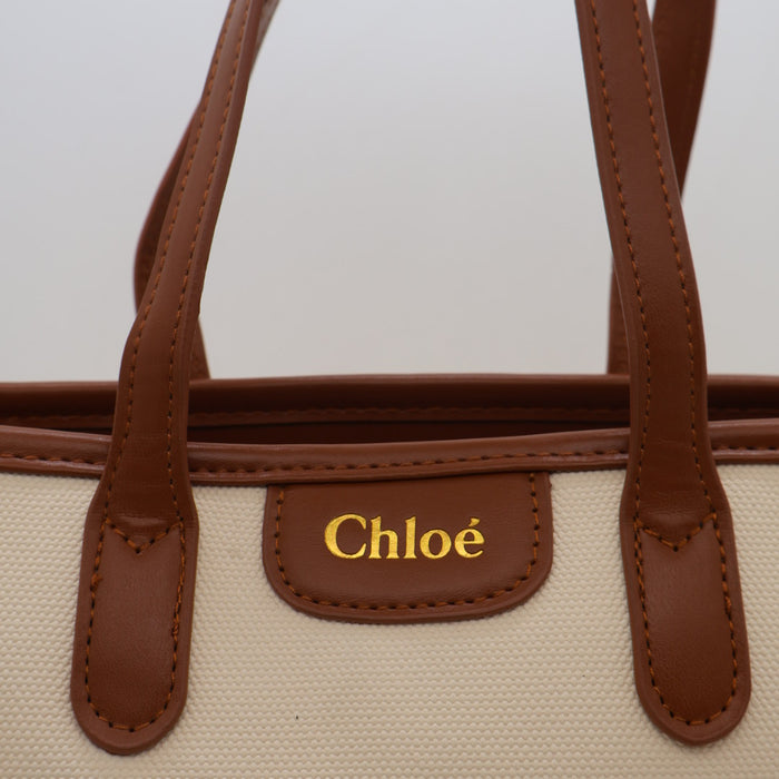 Chloé Canvas Tote Bag with Black Leather Trim