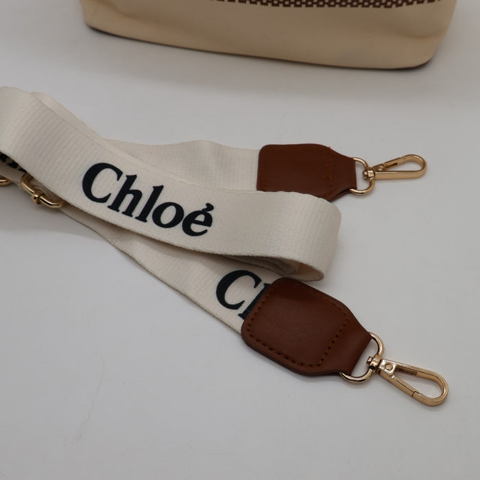 Chloé Canvas Tote Bag with Black Leather Trim