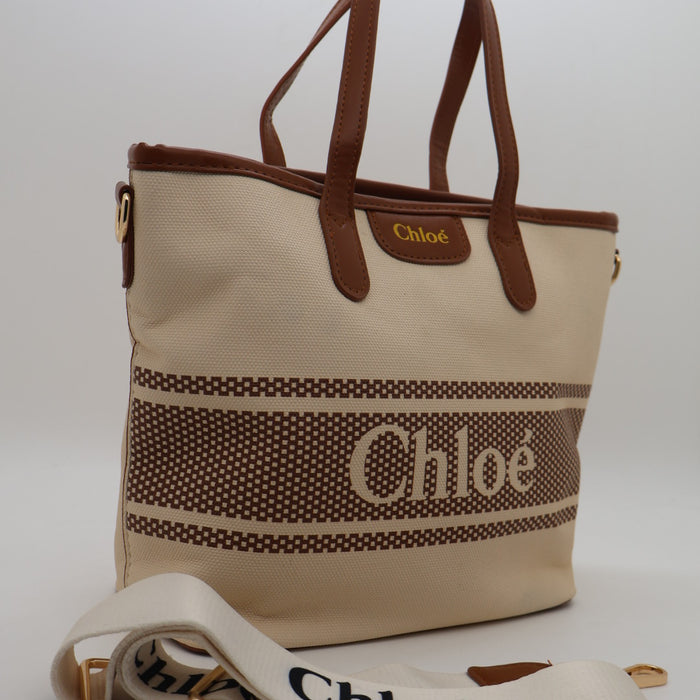 Chloé Canvas Tote Bag with Black Leather Trim