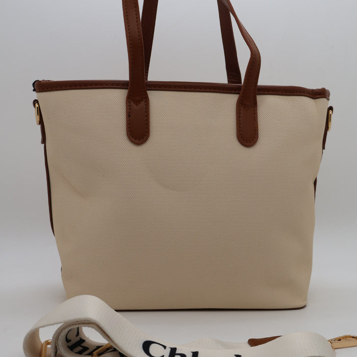 Chloé Canvas Tote Bag with Black Leather Trim