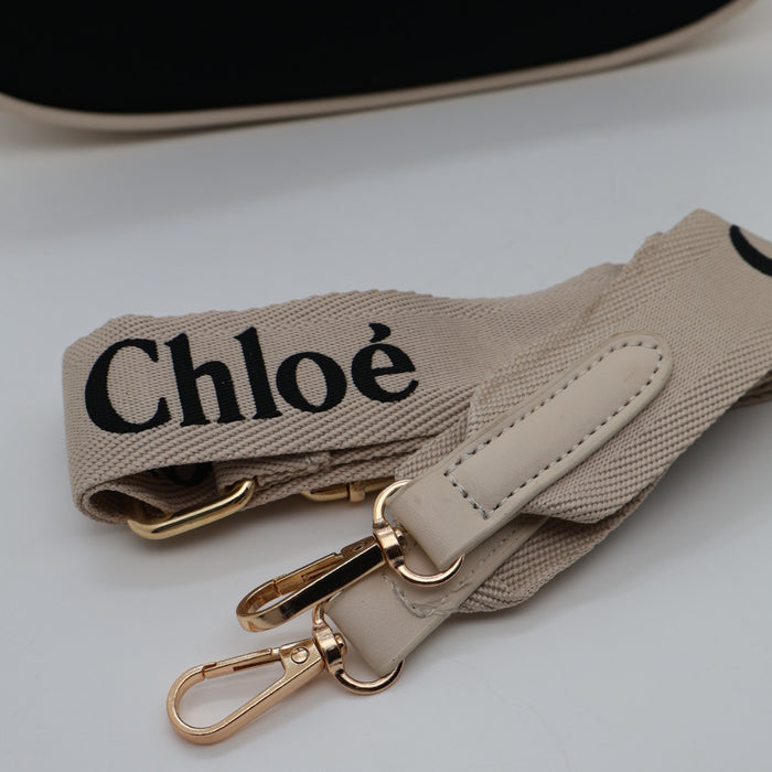 Chloé Shoulder Bag – Black Canvas with Cream Trim