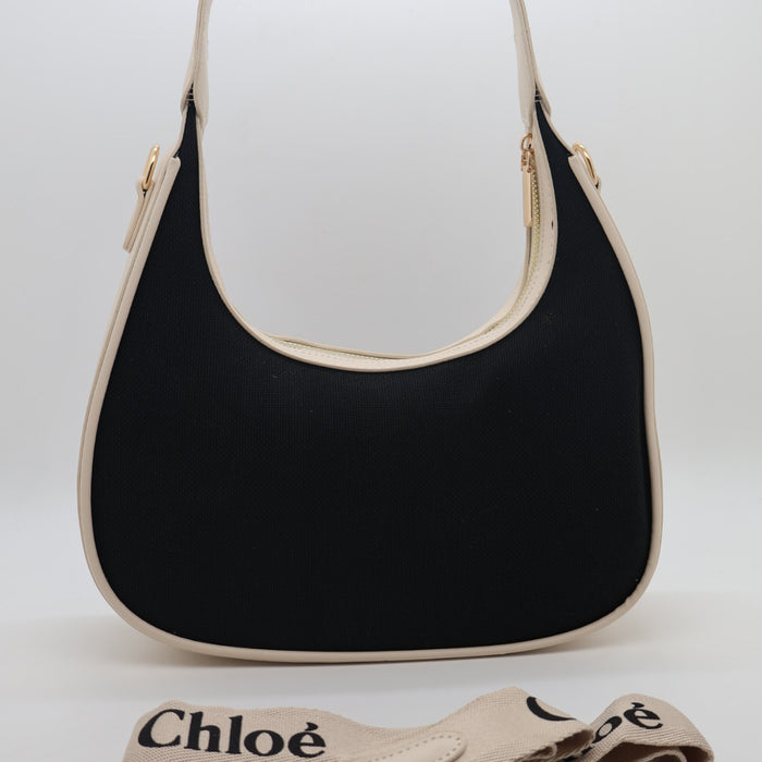 Chloé Shoulder Bag – Black Canvas with Cream Trim