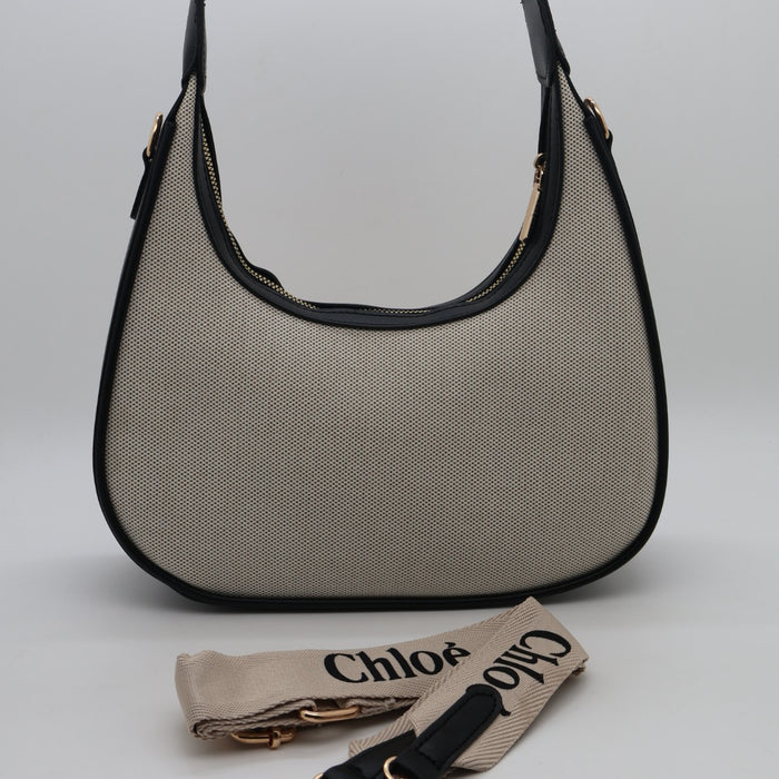 Chloé Shoulder Bag – Black Canvas with Cream Trim