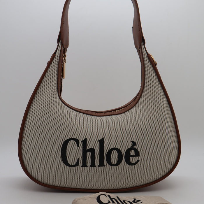 Chloé Shoulder Bag – Black Canvas with Cream Trim