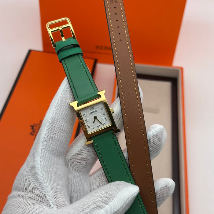 Hermes Heure H Gold With Green Strap Watch