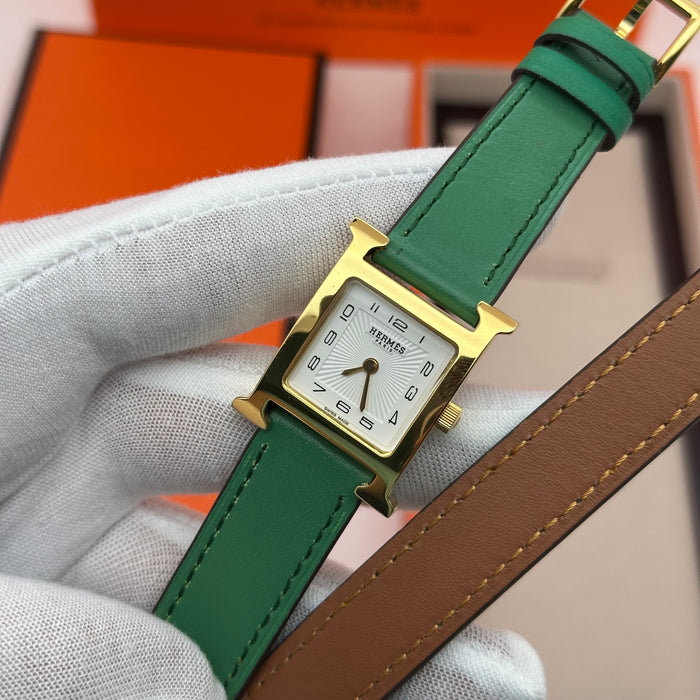 Hermes Heure H Gold With Green Strap Watch
