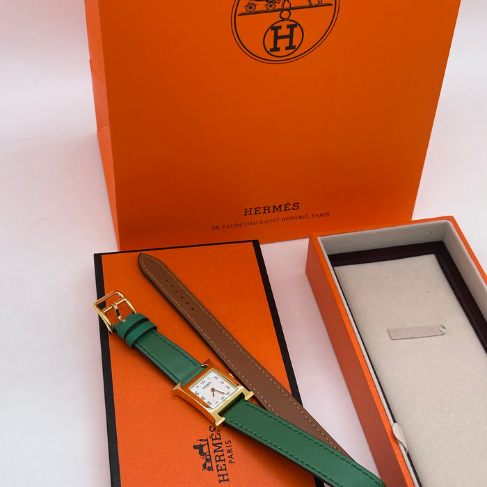 Hermes Heure H Gold With Green Strap Watch