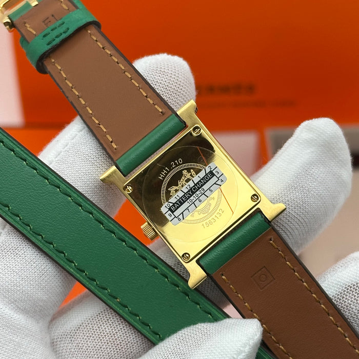 Hermes Heure H Gold With Green Strap Watch