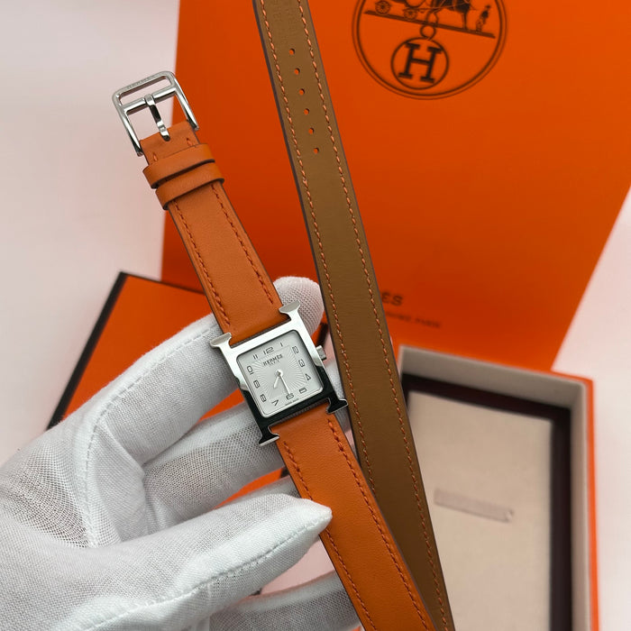 Hermes Heure H Silver With Orange Strap Watch