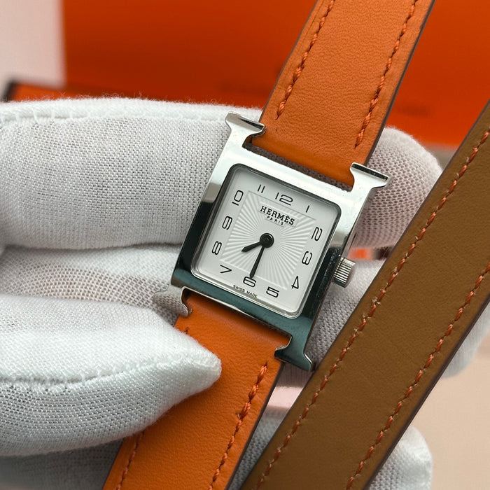 Hermes Heure H Silver With Orange Strap Watch