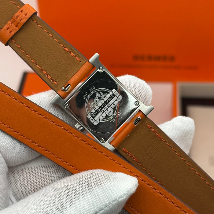 Hermes Heure H Silver With Orange Strap Watch