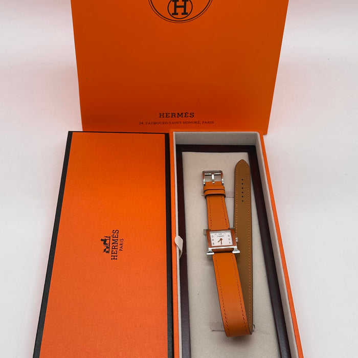 Hermes Heure H Silver With Orange Strap Watch