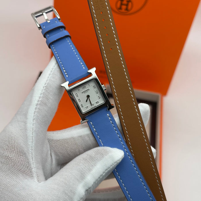 Hermes Heure H Silver With Blue Strap Watch