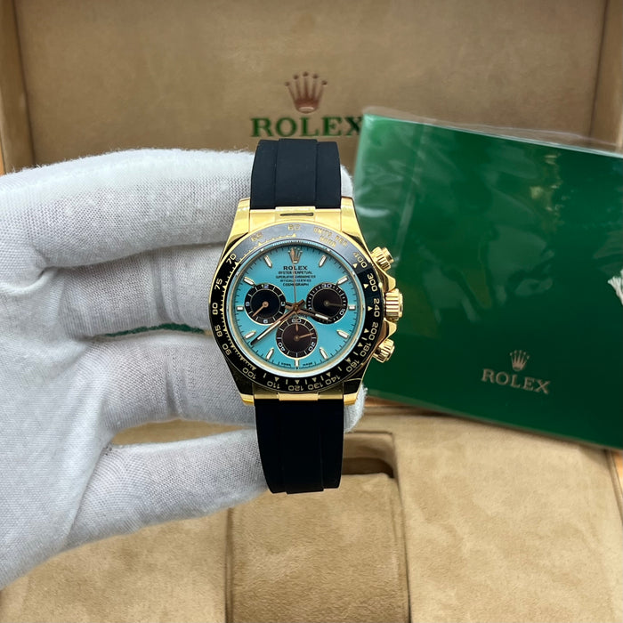 Rolex Cosmograph Daytona Yellow Gold “Tiffany Blue” Dial – Oysterflex Strap - Swiss Super Clone