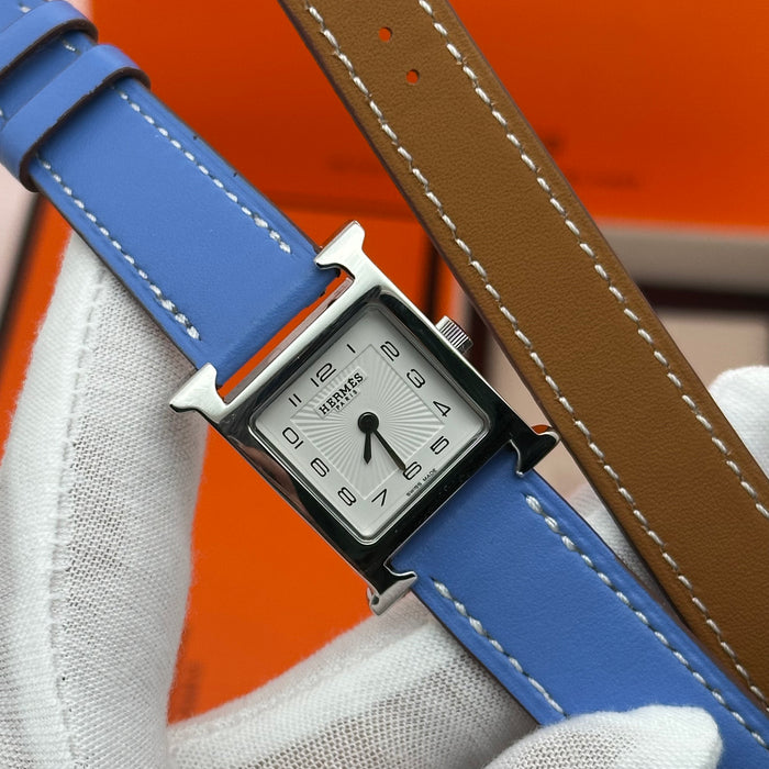 Hermes Heure H Silver With Blue Strap Watch
