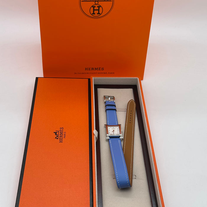 Hermes Heure H Silver With Blue Strap Watch