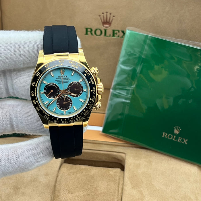 Rolex Cosmograph Daytona Yellow Gold “Tiffany Blue” Dial – Oysterflex Strap - Swiss Super Clone
