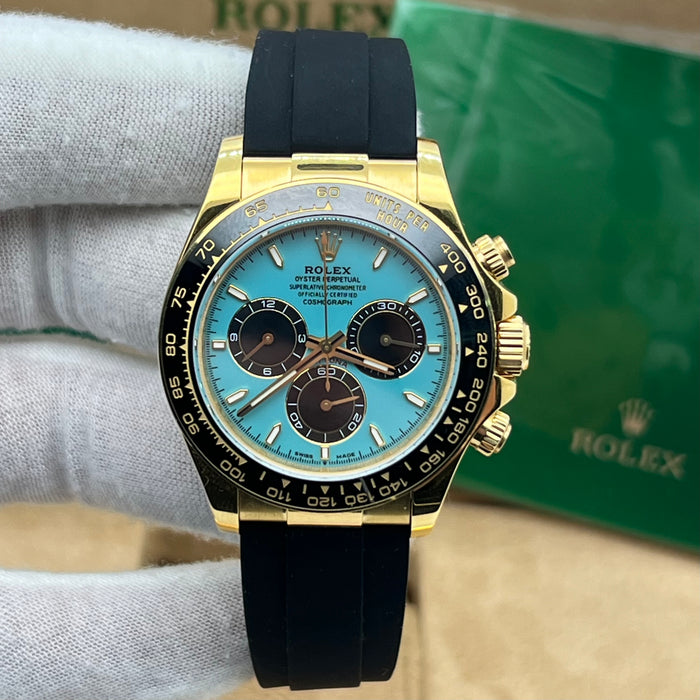 Rolex Cosmograph Daytona Yellow Gold “Tiffany Blue” Dial – Oysterflex Strap - Swiss Super Clone