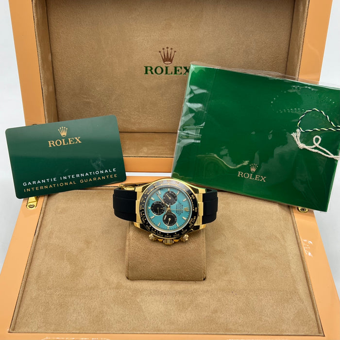Rolex Cosmograph Daytona Yellow Gold “Tiffany Blue” Dial – Oysterflex Strap - Swiss Super Clone