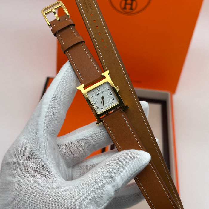 Hermes Heure H Gold With Tan Strap Watch