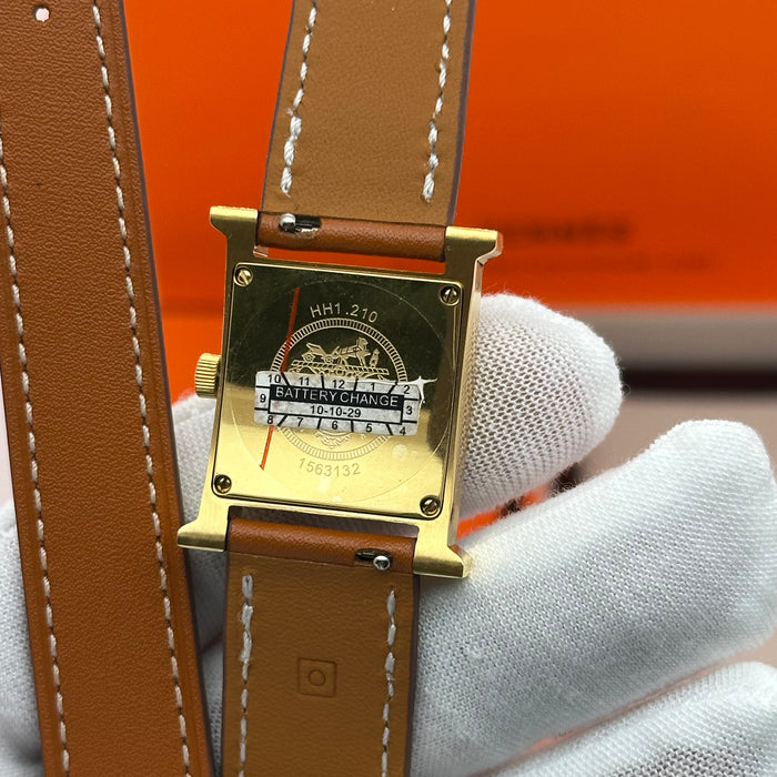 Hermes Heure H Gold With Tan Strap Watch