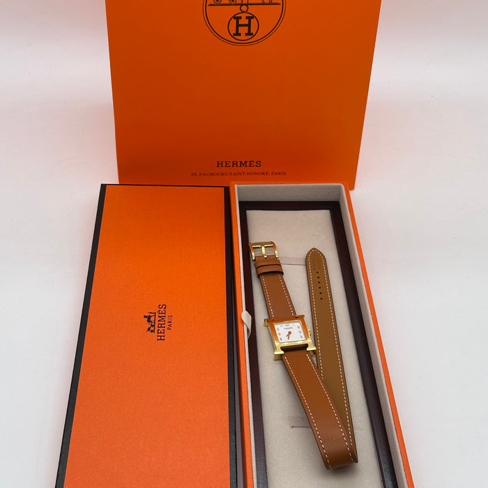 Hermes Heure H Gold With Tan Strap Watch