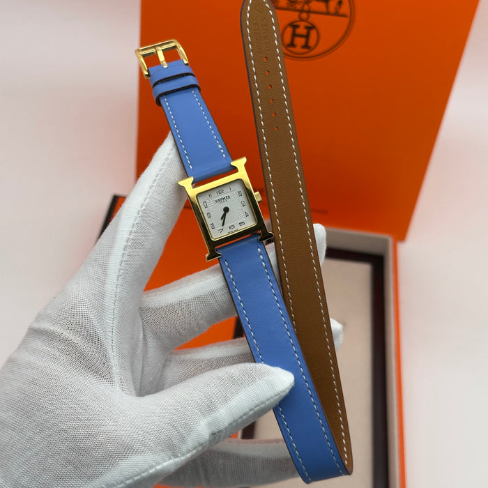 Hermes Heure H Gold With Blue Strap Watch
