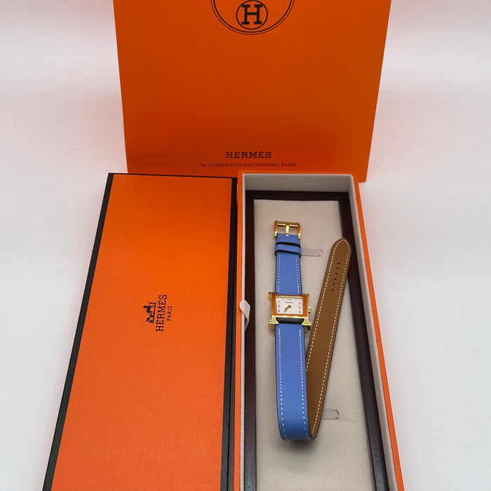 Hermes Heure H Gold With Blue Strap Watch