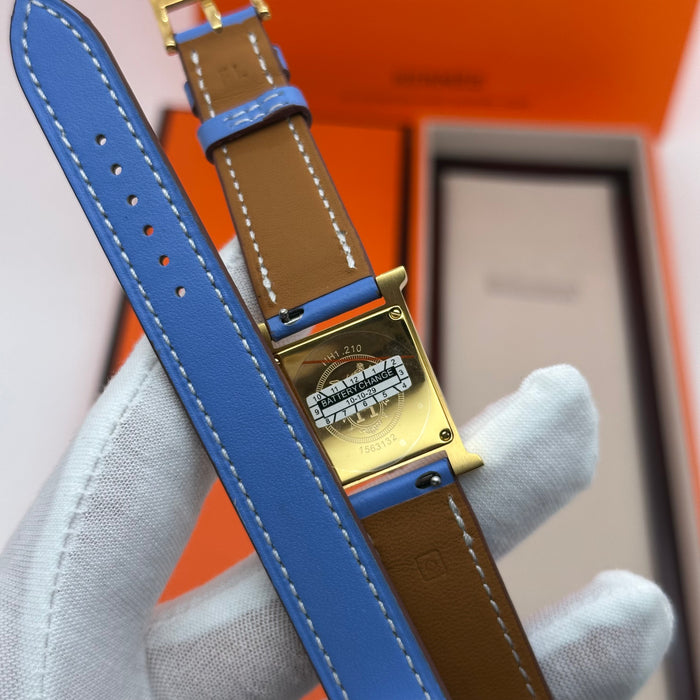 Hermes Heure H Gold With Blue Strap Watch
