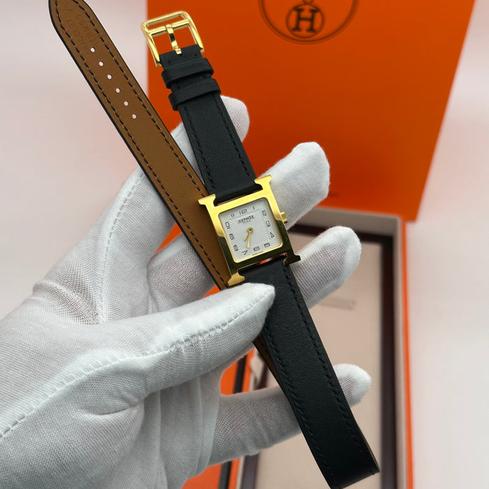 Hermes Heure H Gold With Black Strap