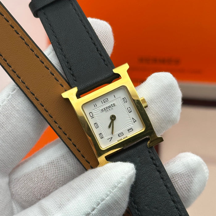 Hermes Heure H Gold With Black Strap