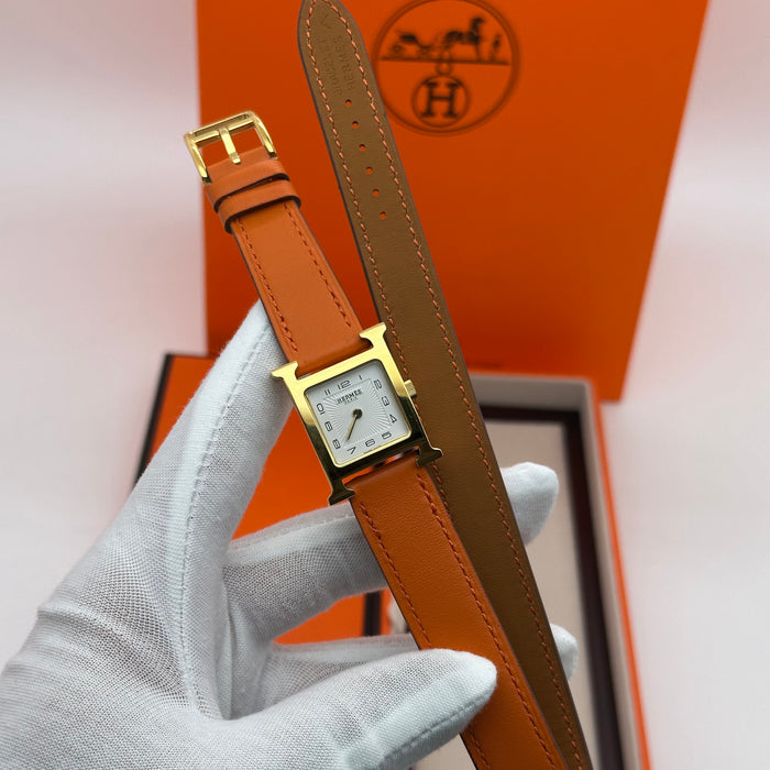 Hermes Heure Gold Orange Strap Watch