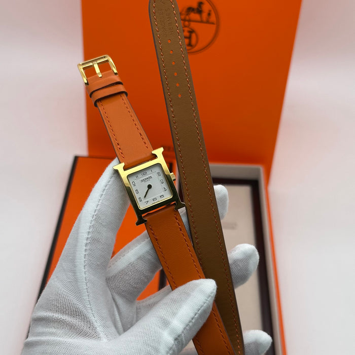 Hermes Heure Gold Orange Strap Watch