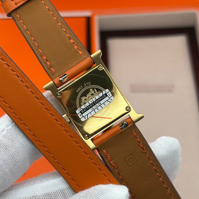 Hermes Heure Gold Orange Strap Watch