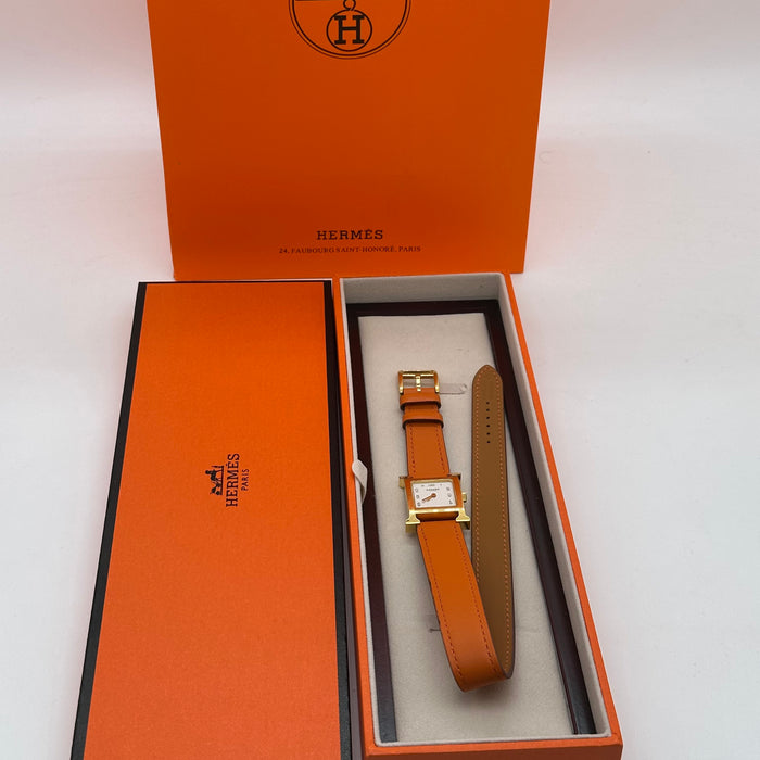 Hermes Heure Gold Orange Strap Watch